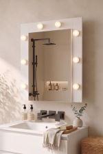Yoda Led Işıklı Aynalı Kapaklı Banyo Dolabı Lavabo Üstü Dolap Beyaz 56x64x14 YD7-W
