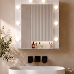 Yoda Led Işıklı Aynalı Kapaklı Banyo Dolabı Lavabo Üstü Dolap Beyaz 56x64x14 YD7-W