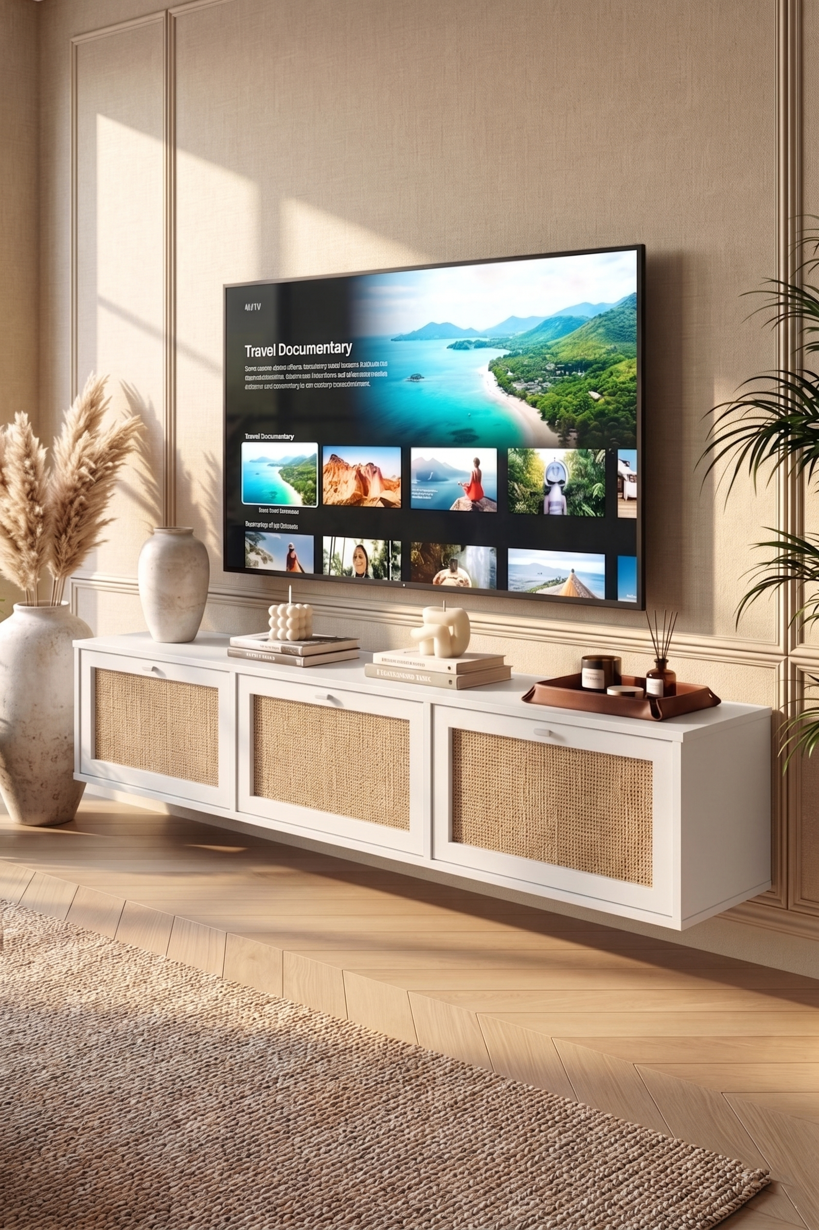 Dune Tv Ünitesi Sehpası Duvara Monte 3 Ahşap Jüt Kapaklı 180cm Beyaz-Jüt DN1-WJ Dune Tv Ünitesi Sehpası Duvara Monte 3 Ahşap Jüt Kapaklı 180cm Beyaz-Jüt DN1-WJ