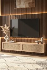 Future Tv Ünitesi Sehpası Duvara Monte Ahşap Jüt Kapaklı 180cm Sepet-Jüt FR8-SJ