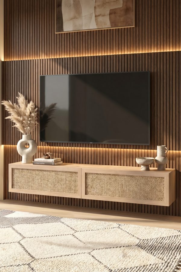 Future Tv Ünitesi Sehpası Duvara Monte Ahşap Jüt Kapaklı 180cm Sepet-Jüt FR8-SJ