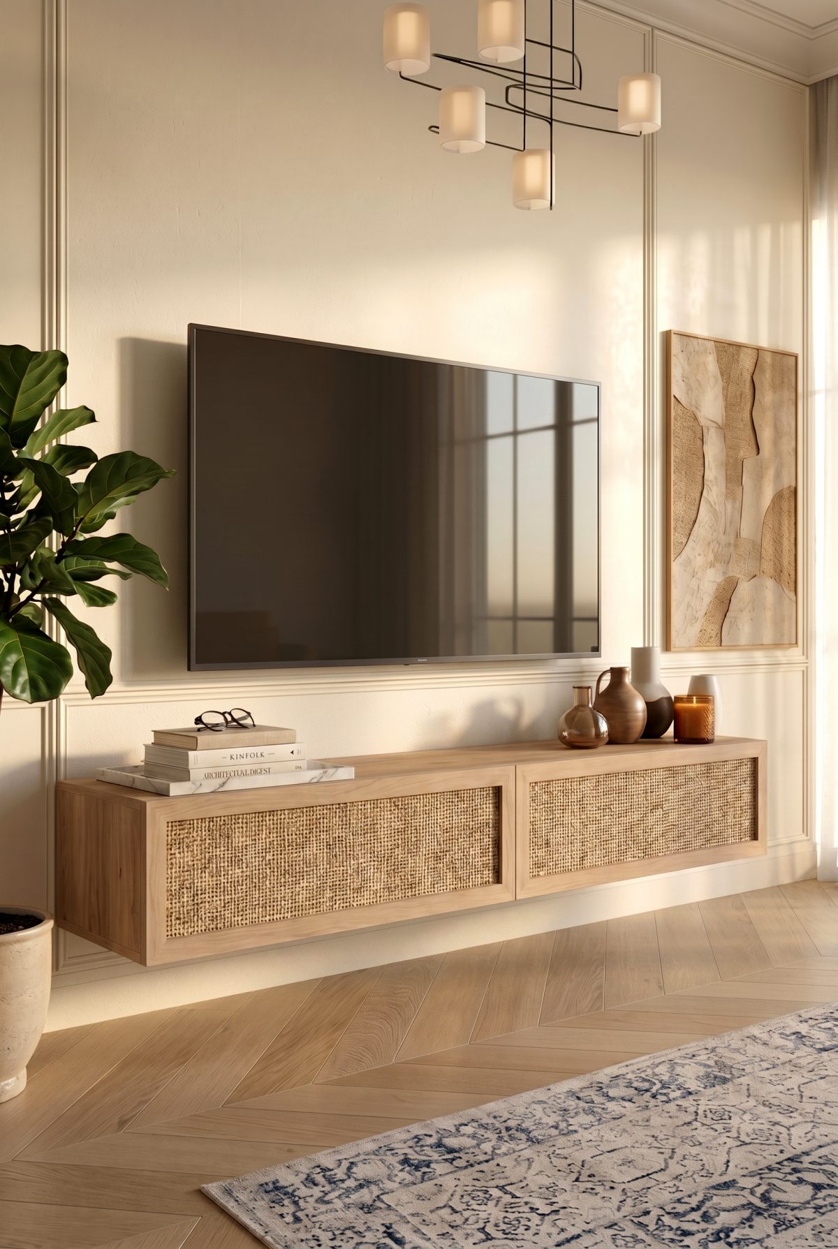 Future Tv Ünitesi Sehpası Duvara Monte Ahşap Jüt Kapaklı 180cm Sepet-Jüt FR8-SJ