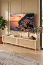 Future Tv Ünitesi Sehpası Ahşap Ayaklı Ahşap Jüt Kapaklı 180cm Sepet-Jüt FR8X-SJ