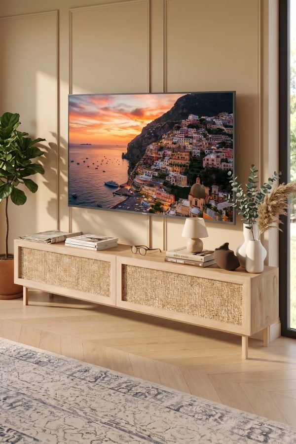 Future Tv Ünitesi Sehpası Ahşap Ayaklı Ahşap Jüt Kapaklı 180cm Sepet-Jüt FR8X-SJ