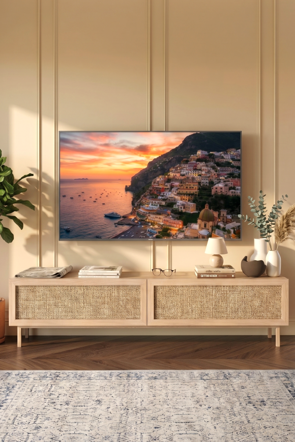Future Tv Ünitesi Sehpası Ahşap Ayaklı Ahşap Jüt Kapaklı 180cm Sepet-Jüt FR8X-SJ
