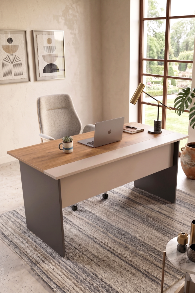 Motto 147x77 cm Ofis Çalışma Masası Bilgisayar Masası Yönetici Masası Sepet-Kumsal-Antrasit MT1-CSA