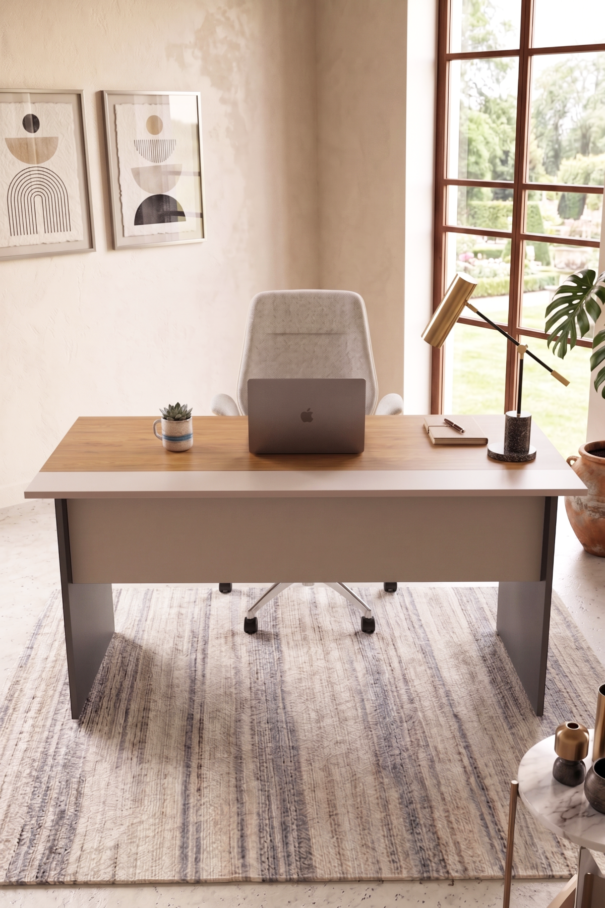 Motto 147x77 cm Ofis Çalışma Masası Bilgisayar Masası Yönetici Masası Sepet-Kumsal-Antrasit MT1-CSA