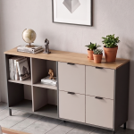 Motto 147x35 cm Ofis Dolabı Klasör Dolabı Konsol Çok Amaçlı Dolap Metal Ayaklı Sepet-Kumsal-Antrasit MT4-CSA