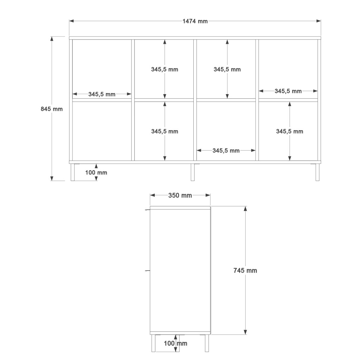 Motto 147x35 cm Ofis Dolabı Klasör Dolabı Konsol Çok Amaçlı Dolap Metal Ayaklı Sepet-Kumsal-Antrasit MT4-CSA
