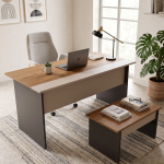 Motto Yönetici Ofis Takımı 147x77 cm 2 Parça Ofis Masası Sehpa Sepet-Kumsal-Antrasit MT5-CSA