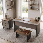 Motto Yönetici Ofis Takımı 147x77 cm Ofis Masası Sehpa Keson 3 Parça Sepet-Kumsal-Antrasit MT6-CSA