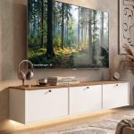 Yoda Temperli Cam Kapaklı Neon Led Işıklı Tv Ünitesi Tv Sehpası Vitrin Ahşap Ayaklı Sepet-Beyaz YD14-SW