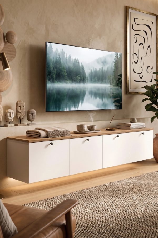 Nord Led Işıklı Tv Ünitesi Sehpası 4 Kapaklı Duvara Monte 180cm Sepet-Beyaz ND19-SW