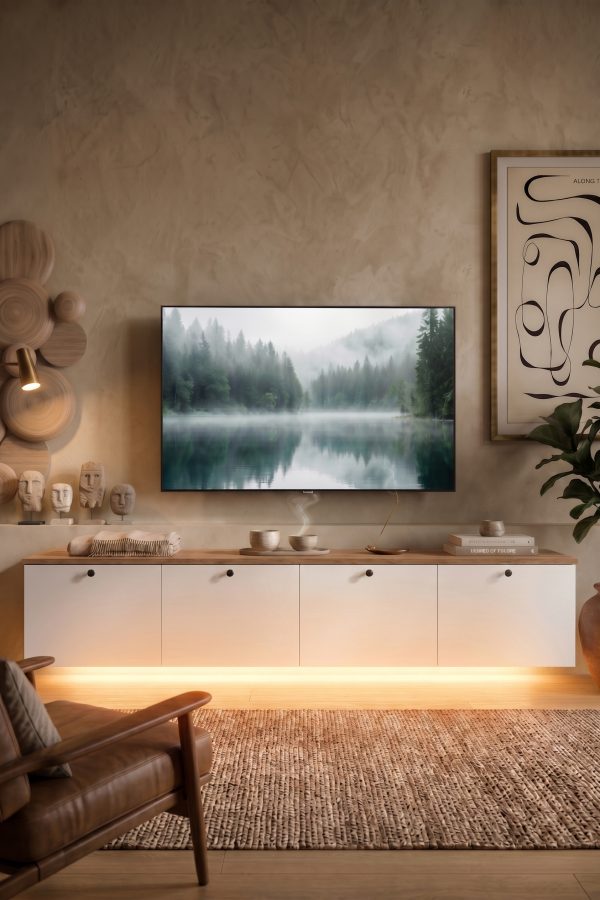 Nord Led Işıklı Tv Ünitesi Sehpası 4 Kapaklı Duvara Monte 180cm Sepet-Beyaz ND19-SW