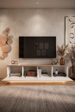 Nord Led Işıklı Tv Ünitesi Sehpası 4 Kapaklı Duvara Monte 180cm Sepet-Beyaz ND19-SW