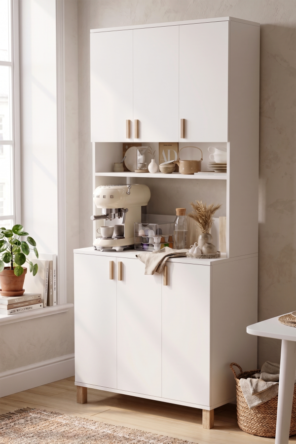 Oslo 90 cm Çok Amaçlı Mutfak Dolabı Kahve Köşesi Kiler Erzak Airfry Dolabı Terek Beyaz OL13-W