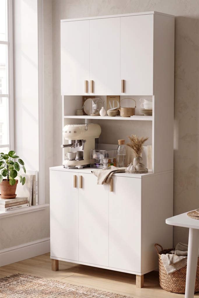 Oslo 90 cm Çok Amaçlı Mutfak Dolabı Kahve Köşesi Kiler Erzak Airfry Dolabı Terek Beyaz OL13-W