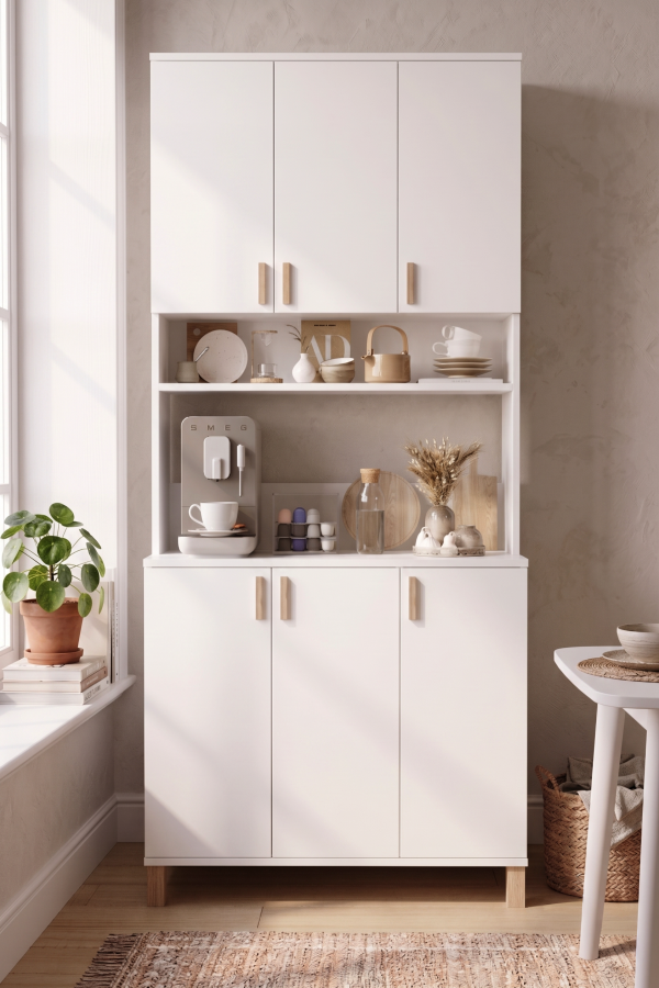 Oslo 90 cm Çok Amaçlı Mutfak Dolabı Kahve Köşesi Kiler Erzak Airfry Dolabı Terek Beyaz OL13-W