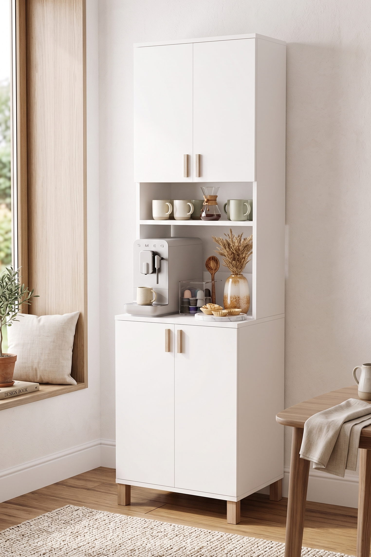 Oslo Ahşap Ayaklı 60 cm Dar Alan Çok Amaçlı Mutfak Kiler Erzak Dolabı Kahve Köşesi Beyaz OL14-W Oslo Ahşap Ayaklı 60 cm Dar Alan Çok Amaçlı Mutfak Kiler Erzak Dolabı Kahve Köşesi Beyaz OL14-W