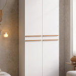 Oslo Ahşap Ayaklı 4 Kapak 2 Çekmece Raflı Bölmeli Gardırop Genç Odası Dolabı Elbise Dolabı Beyaz OL19-W