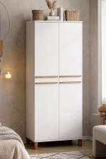 Oslo Ahşap Ayaklı 4 Kapak 2 Çekmece Raflı Bölmeli Gardırop Genç Odası Dolabı Elbise Dolabı Beyaz OL19-W