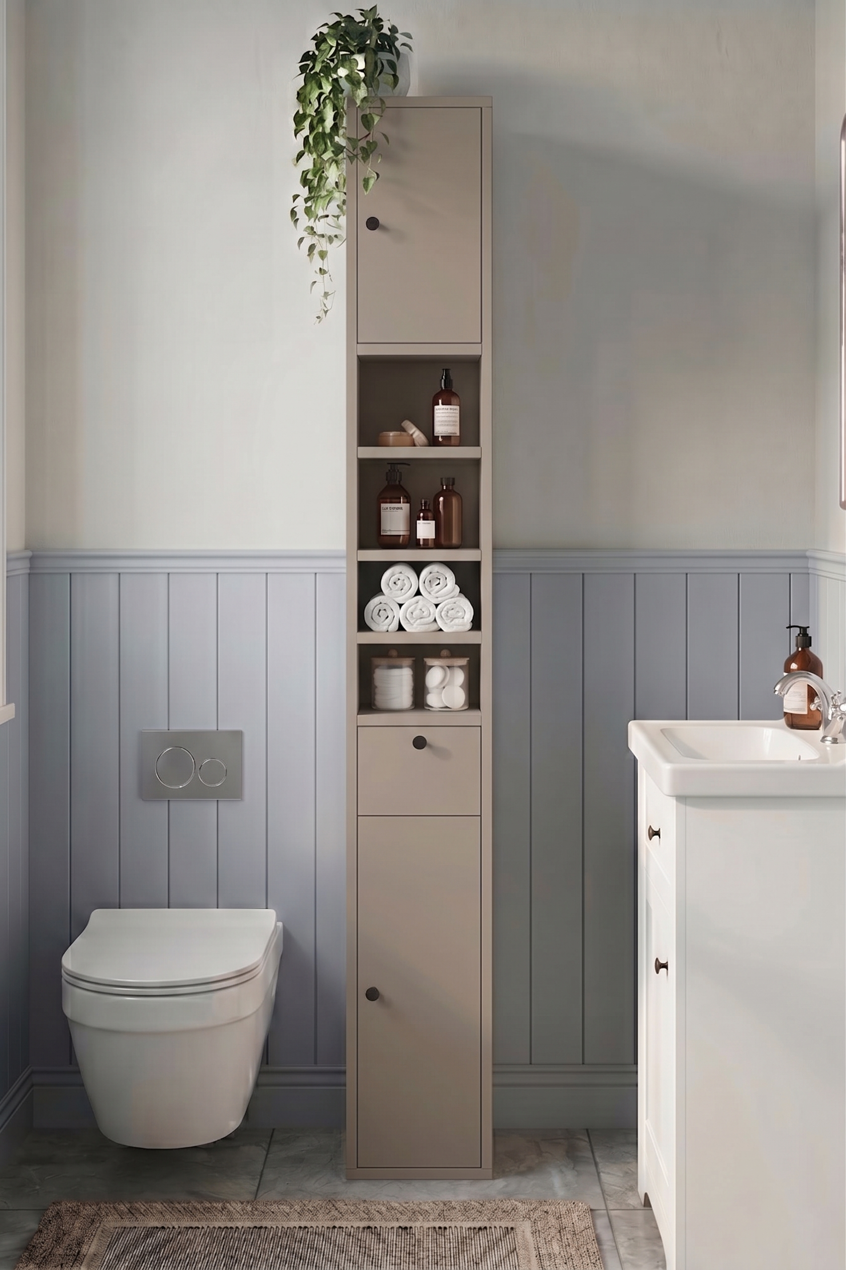 RV1-CO-1X Riva 25X25cm Ekstra Dar Alan Banyo Dolabı Çok Amaçlı Dolap 2 Kapaklı Çekmeceli Raflı Kumsal RV1-CO