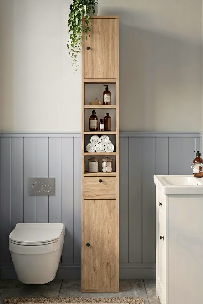 Riva 25X25cm Ekstra Dar Alan Banyo Dolabı Çok Amaçlı Dolap 2 Kapaklı Çekmeceli Raflı Sepet RV1-S