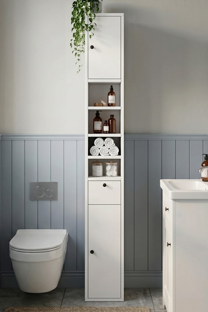 Riva 25X25cm Ekstra Dar Alan Banyo Dolabı Çok Amaçlı Dolap 2 Kapaklı Çekmeceli Raflı Sepet RV1-S