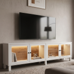 Yoda Temperli Cam Kapaklı Neon Led Işıklı Tv Ünitesi Tv Sehpası Vitrin Ahşap Ayaklı Siyah YD14-SB