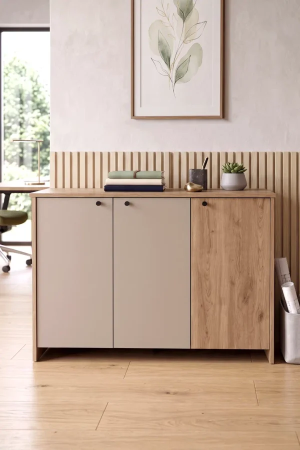 Alva 120x40 cm Ofis Dolabı Klasör Dolabı Konsol Çok Amaçlı Dolap Sepet-Kumsal AL4-COS