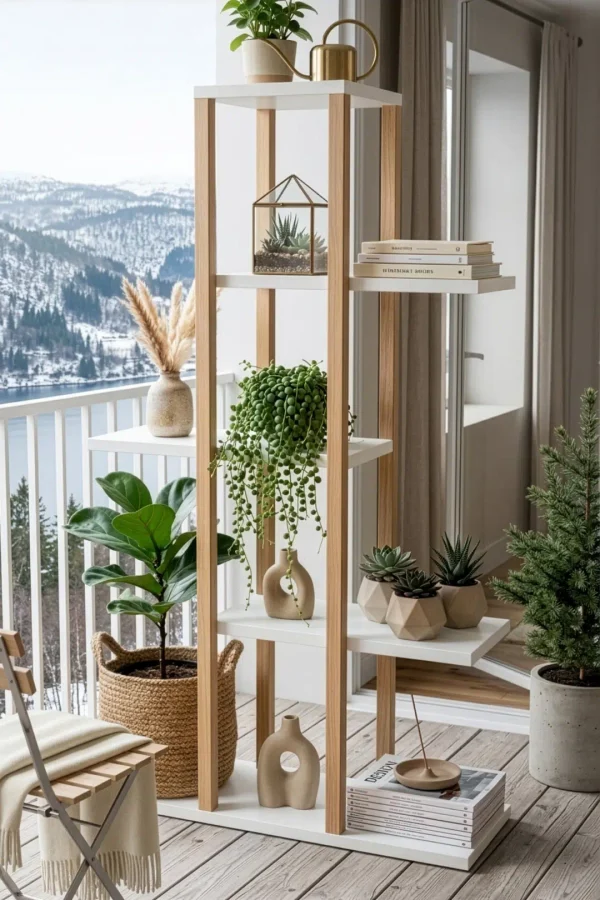 Blom Saksılık Saksı Standı Dekoratif Çiçeklik Rafı Ahşap Kayın İskelet 5 Raflı 106cm Beyaz BL1-WK