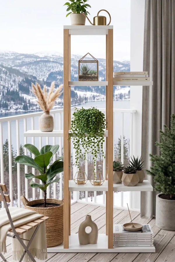 Blom Saksılık Saksı Standı Dekoratif Çiçeklik Rafı Ahşap Kayın İskelet 5 Raflı 106cm Beyaz BL1-WK