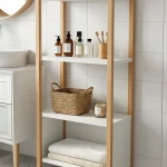 Blom Banyo Rafı Düzenleyici Banyo Dolabı Kitaplık 4 Raf Ahşap İskelet 102cm Beyaz- Kayın BL2-WK