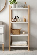 Blom Banyo Rafı Düzenleyici Banyo Dolabı Kitaplık 4 Raf Ahşap İskelet 102cm Beyaz- Kayın BL2-WK