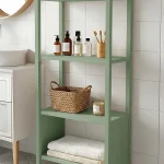 Blom Banyo Rafı Düzenleyici Banyo Dolabı Kitaplık 4 Raf Ahşap İskelet 102cm Ihlamur Yeşili BL2-Y