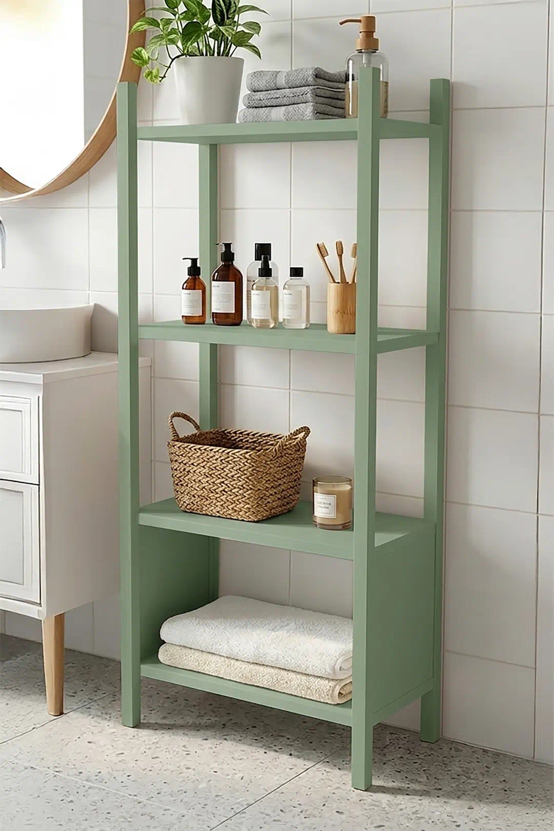 Blom Banyo Rafı Düzenleyici Banyo Dolabı Kitaplık 4 Raf Ahşap İskelet 102cm Ihlamur Yeşili BL2-Y Blom Banyo Rafı Düzenleyici Banyo Dolabı Kitaplık 4 Raf Ahşap İskelet 102cm Ihlamur Yeşili BL2-Y