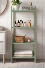 Blom Banyo Rafı Düzenleyici Banyo Dolabı Kitaplık 4 Raf Ahşap İskelet 102cm Ihlamur Yeşili BL2-Y