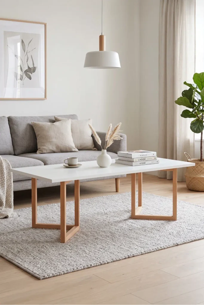Blom Orta Sehpa Kayın Ahşap Ayaklı 120x60cm Beyaz-Kayın BL3-WK