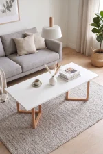 Blom Orta Sehpa Kayın Ahşap Ayaklı 120x60cm Beyaz-Kayın BL3-WK