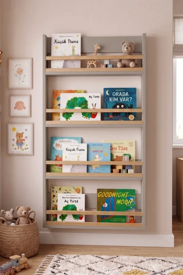 Blom 4 Raflı Montessori Çocuk Odası Kitaplığı Rafı 120x64x10cm Kayın Ahşap Çıta Kumsal-Kayın BL4-CK