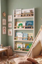 Blom 4 Raflı Montessori Çocuk Odası Kitaplığı Rafı 120x64x10cm Kayın Ahşap Çıta Beyaz-Kayın BL4-WK
