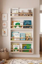 Blom 4 Raflı Montessori Çocuk Odası Kitaplığı Rafı 120x64x10cm Kayın Ahşap Çıta Beyaz-Kayın BL4-WK