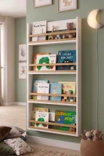Blom 4 Raflı Montessori Çocuk Odası Kitaplığı Rafı 120x64x10cm Kayın Ahşap Çıta Beyaz-Kayın BL4-WK