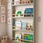 Blom 4 Raflı Montessori Çocuk Odası Kitaplığı Rafı 120x64x10cm Kayın Ahşap Çıta Ihlamur Yeşili-Kayın BL4-YK