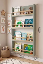 Blom 4 Raflı Montessori Çocuk Odası Kitaplığı Rafı 120x64x10cm Kayın Ahşap Çıta Ihlamur Yeşili-Kayın BL4-YK