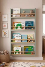 Blom 4 Raflı Montessori Çocuk Odası Kitaplığı Rafı 120x64x10cm Kayın Ahşap Çıta Ihlamur Yeşili-Kayın BL4-YK