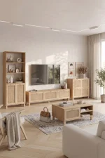 Dune Tv Ünitesi Orta Sehpa Konsol Kitaplık 4'Lü Set Ahşap Ayaklı Gerçek Jüt Kapak Sepet-Jüt DN9-SJ