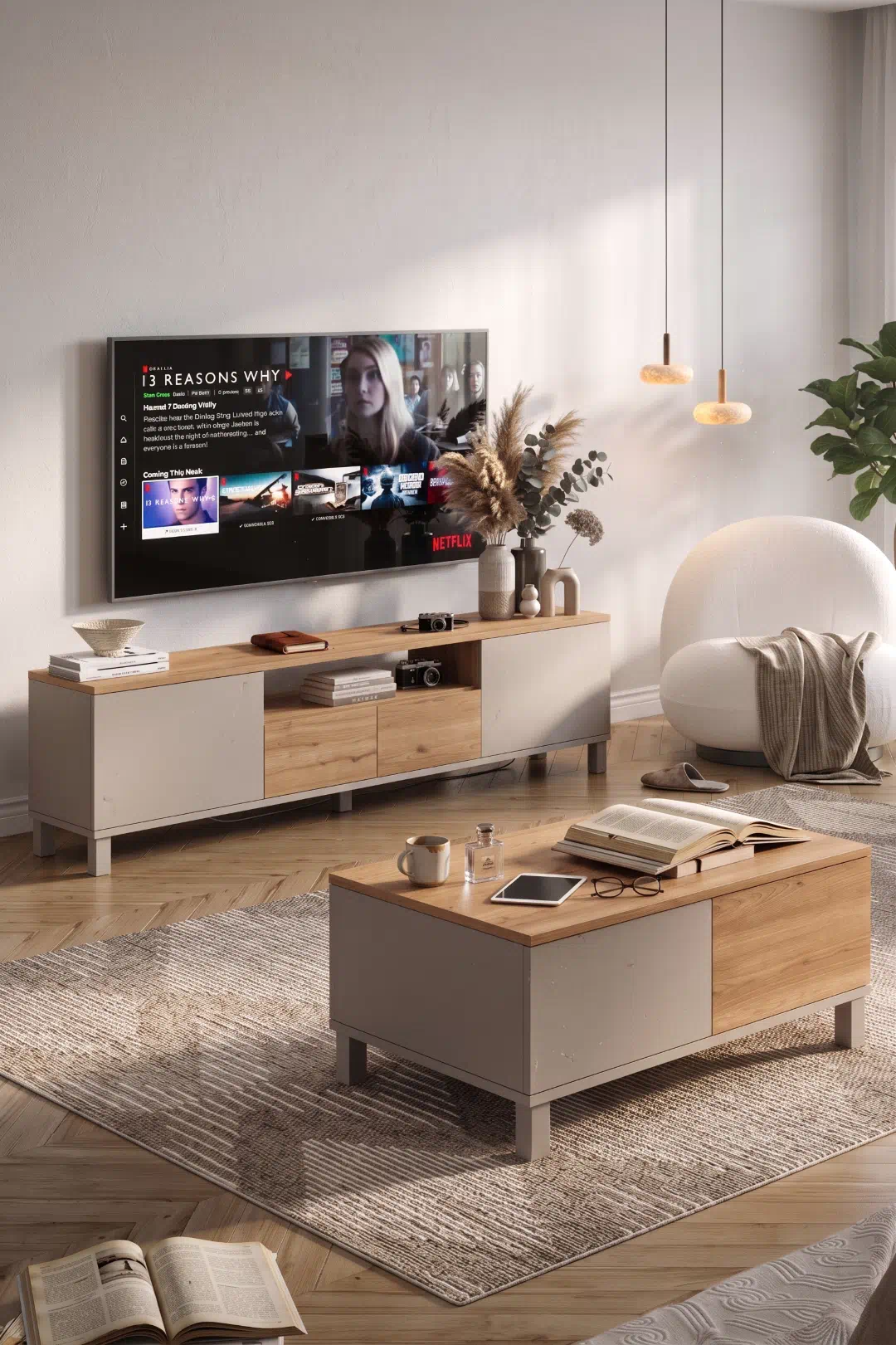 Mood Tv Ünitesi Orta Sehpa 2'Li Set Ahşap Ayaklı Kumsal-Sepet MD7-CS Mood Tv Ünitesi Orta Sehpa 2'Li Set Ahşap Ayaklı Kumsal-Sepet MD7-CS