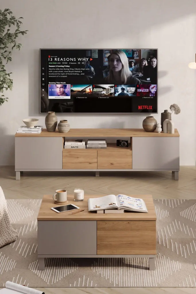 Mood Tv Ünitesi Orta Sehpa 2'Li Set Ahşap Ayaklı Kumsal-Sepet MD7-CS
