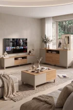 Mood Tv Ünitesi Orta Sehpa Konsol 3'Lü Set Ahşap Ayaklı Kumsal-Sepet MD8-CS